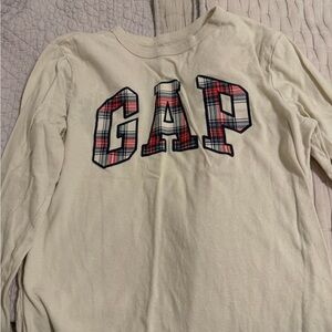 GAP Kids Beige Long Sleeve Tee with Plaid Logo